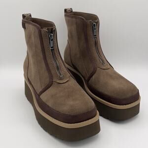 UGG Women’s Cityfunc Suede Platform Ankle Boots Front Zip Hickory Brown Sz.9 New